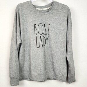 Rae Dunn Boss Lady Crew Neck Drop Shoulder Sweatshirt Top Size L Gray